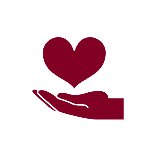 Give / donate icon: a heart over a palm up hand